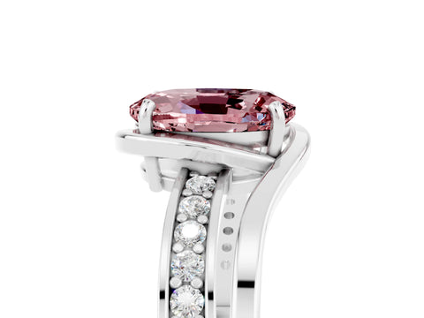 White gold Oval Cut Morganite Solitaire Ring with Split Shank and Prong Setting_5