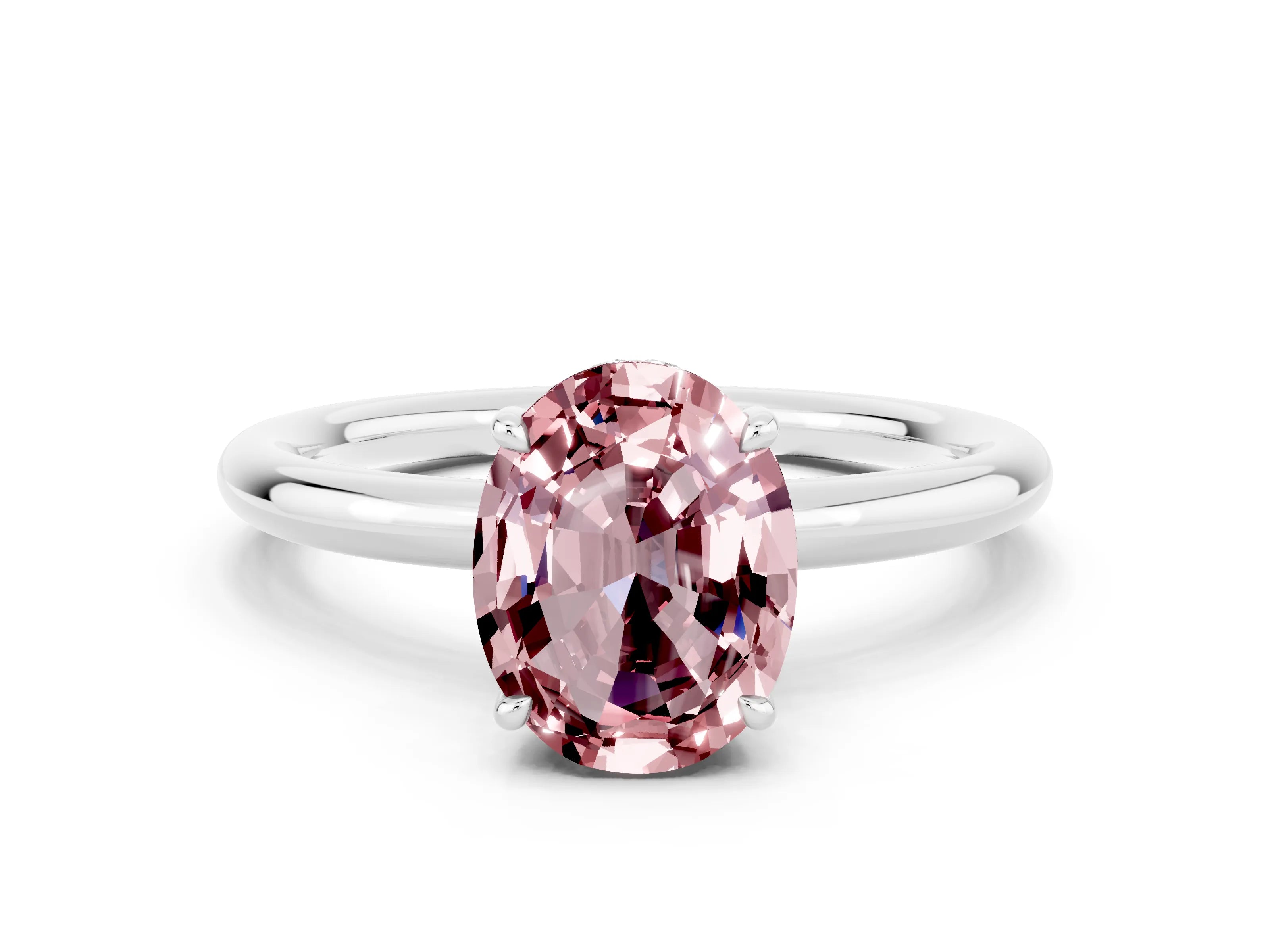 White gold Oval Cut Morganite Solitaire Ring with Thin Band and Four-Prong Setting_12