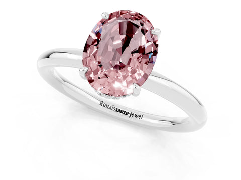 White gold Oval Cut Morganite Solitaire Ring with Thin Band and Four-Prong Setting_13