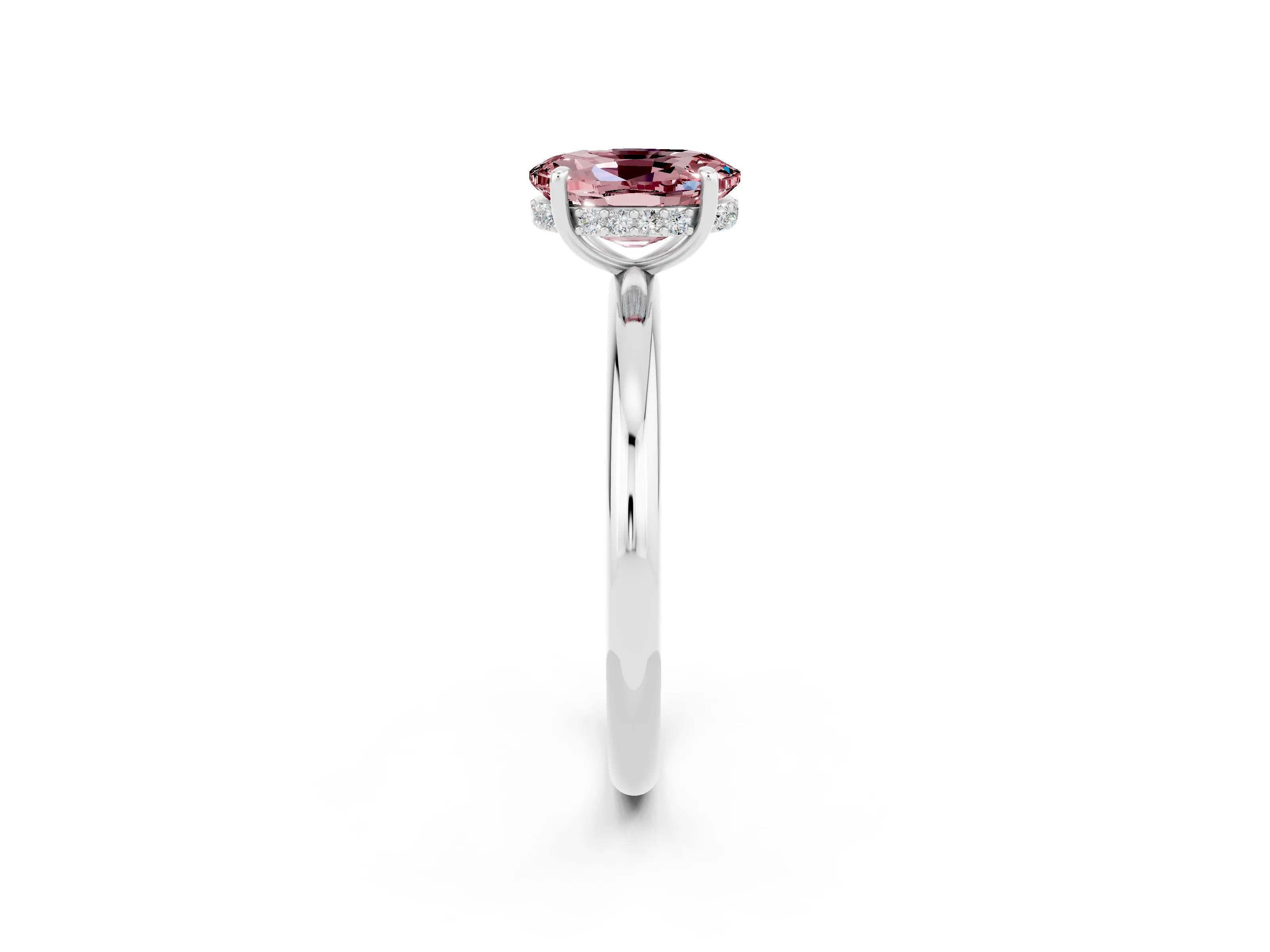 White gold Oval Cut Morganite Solitaire Ring with Thin Band and Four-Prong Setting_14
