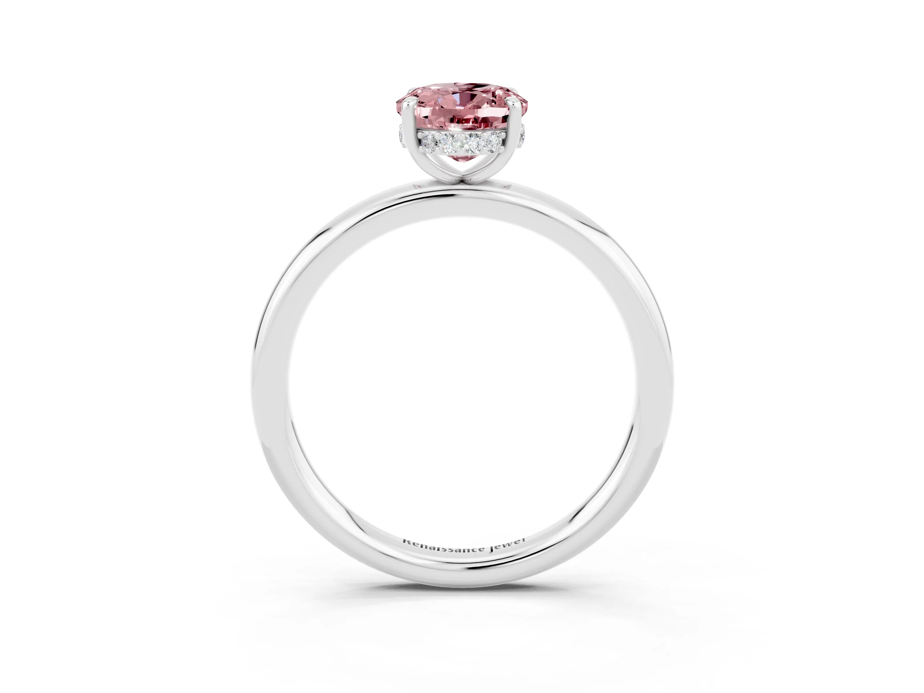 White gold Oval Cut Morganite Solitaire Ring with Thin Band and Four-Prong Setting_15