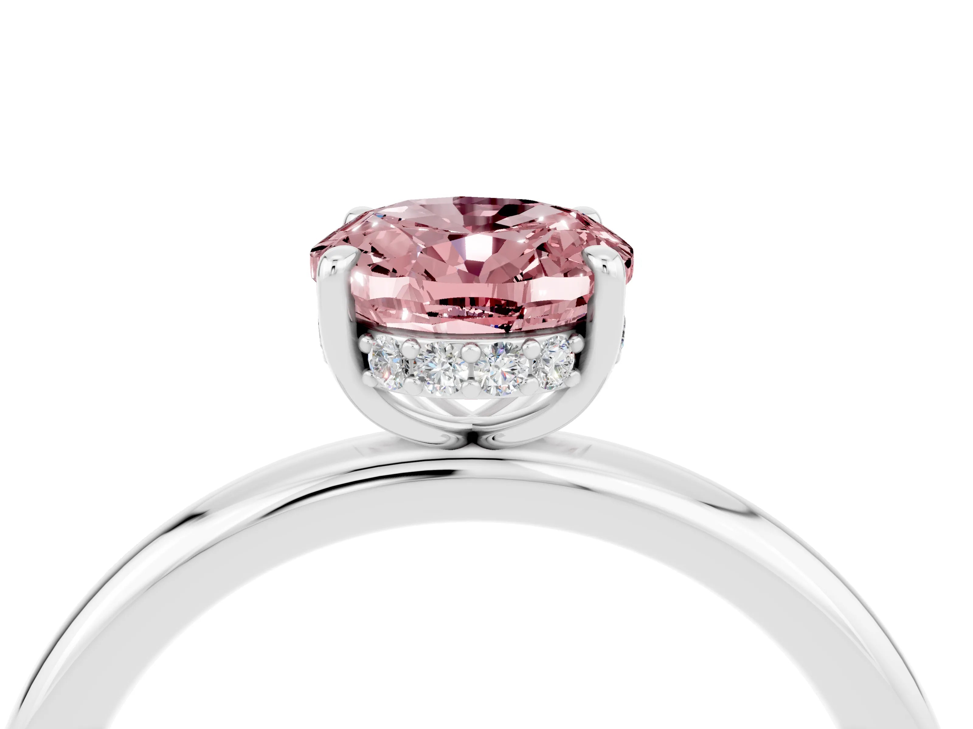 White gold Oval Cut Morganite Solitaire Ring with Thin Band and Four-Prong Setting_16