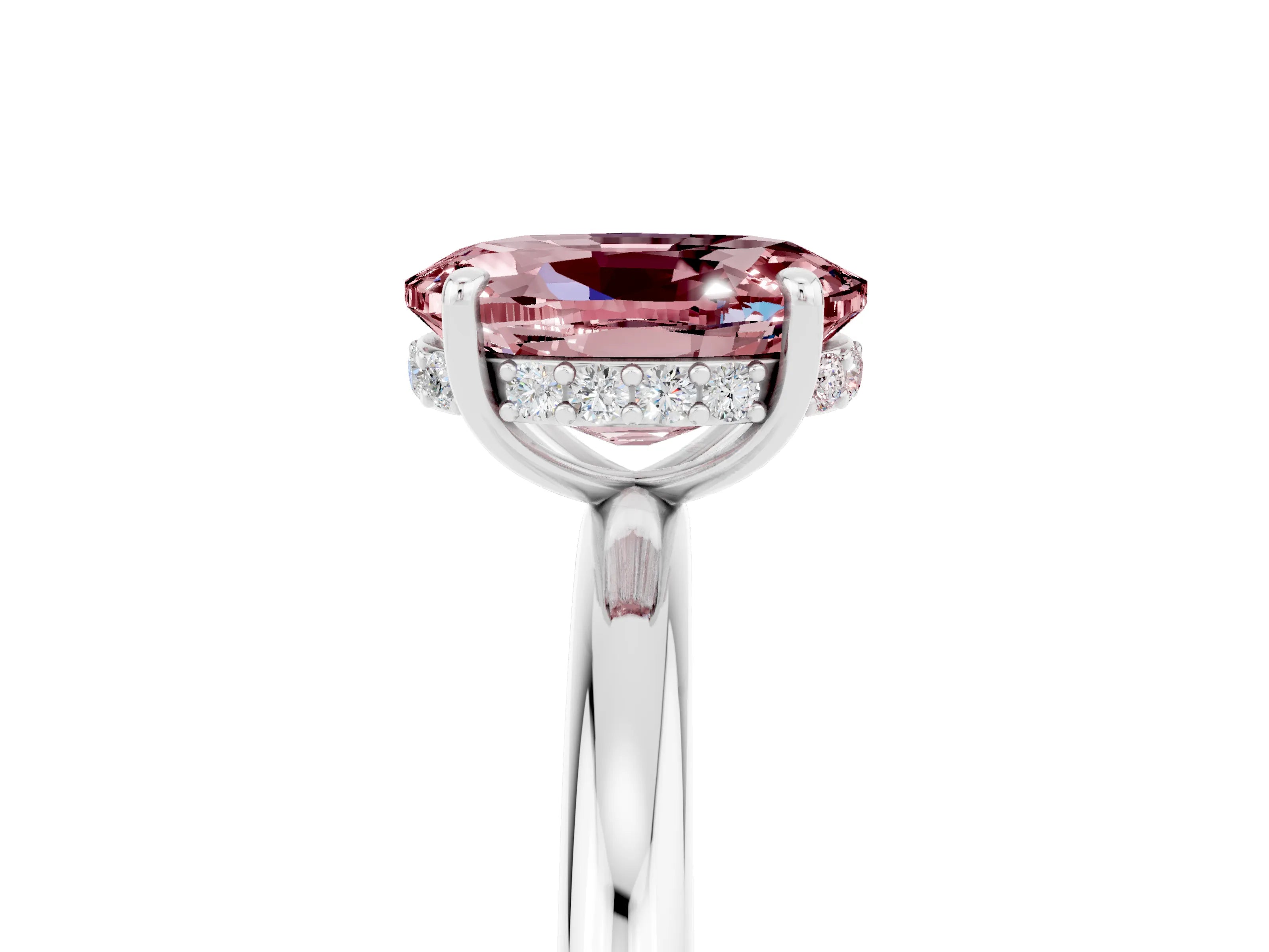 White gold Oval Cut Morganite Solitaire Ring with Thin Band and Four-Prong Setting_17
