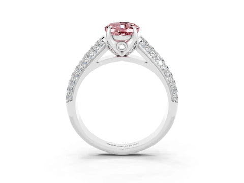 White gold Oval Cut Morganite Solitaire Ring with Three-Row Pavé Band and Four-Prong Setting_15