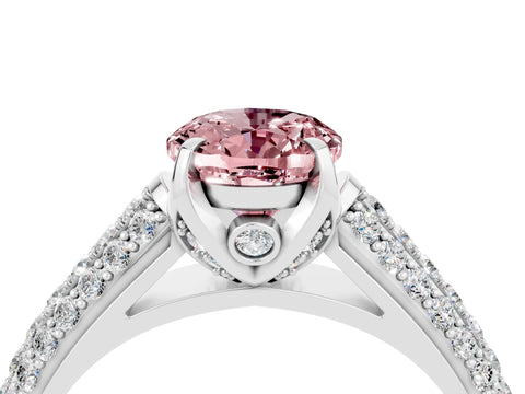 White gold Oval Cut Morganite Solitaire Ring with Three-Row Pavé Band and Four-Prong Setting_16