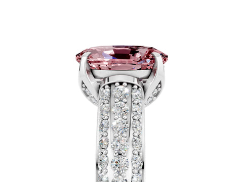 White gold Oval Cut Morganite Solitaire Ring with Three-Row Pavé Band and Four-Prong Setting_17