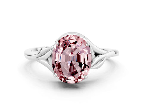 White gold Oval Cut Morganite Solitaire Ring with Twist Band and Four-Prong Setting_12