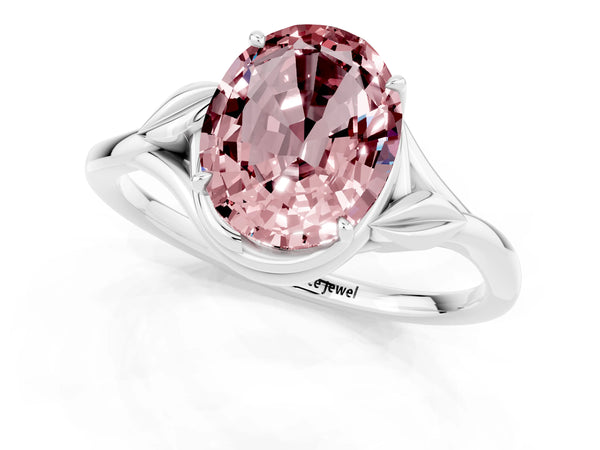 Silver Oval Cut Morganite Solitaire Ring with Twist Band and Four-Prong Setting