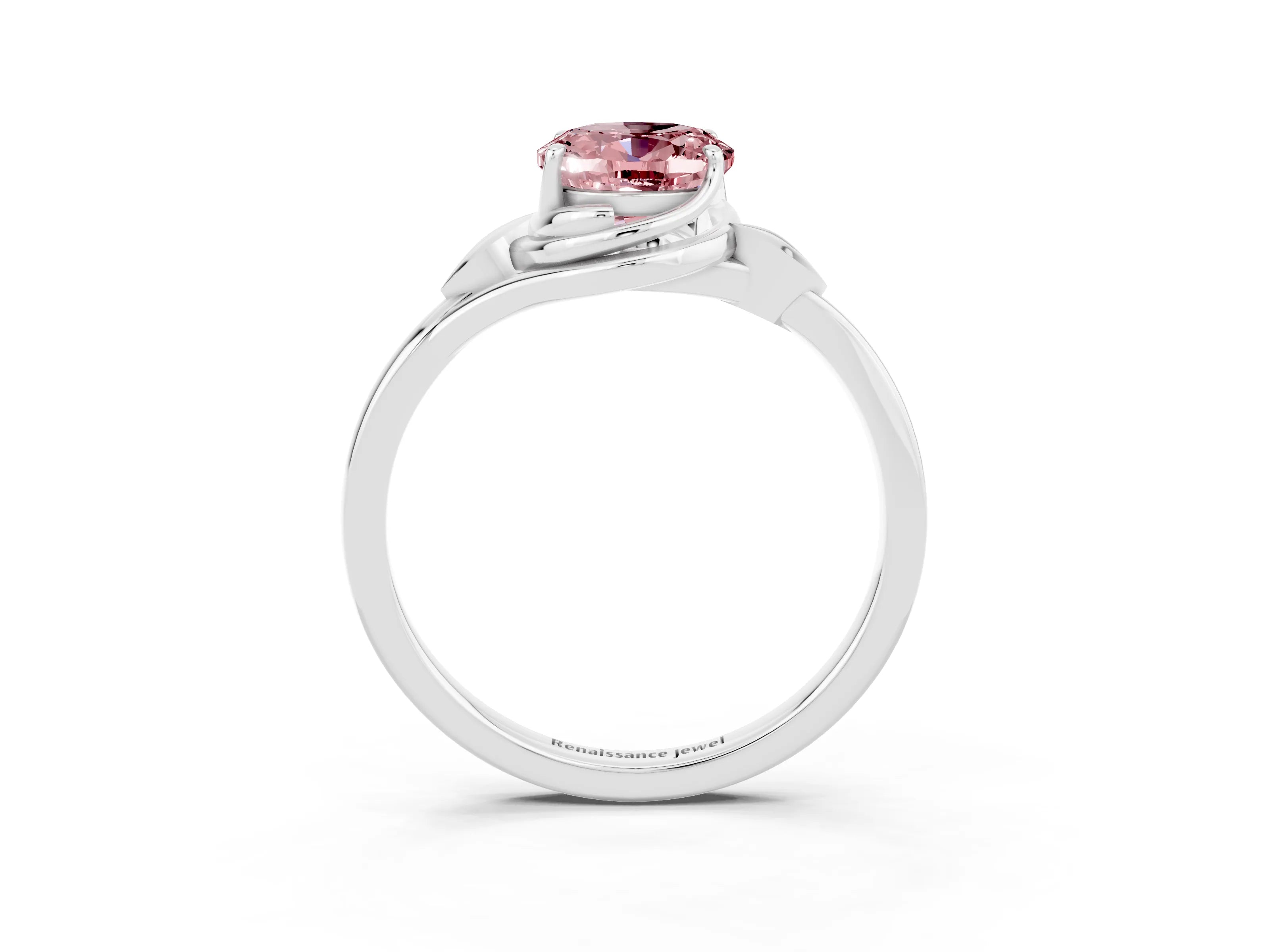White gold Oval Cut Morganite Solitaire Ring with Twist Band and Four-Prong Setting_15