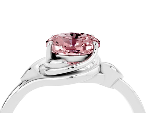 White gold Oval Cut Morganite Solitaire Ring with Twist Band and Four-Prong Setting_16