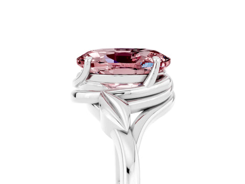 White gold Oval Cut Morganite Solitaire Ring with Twist Band and Four-Prong Setting_17