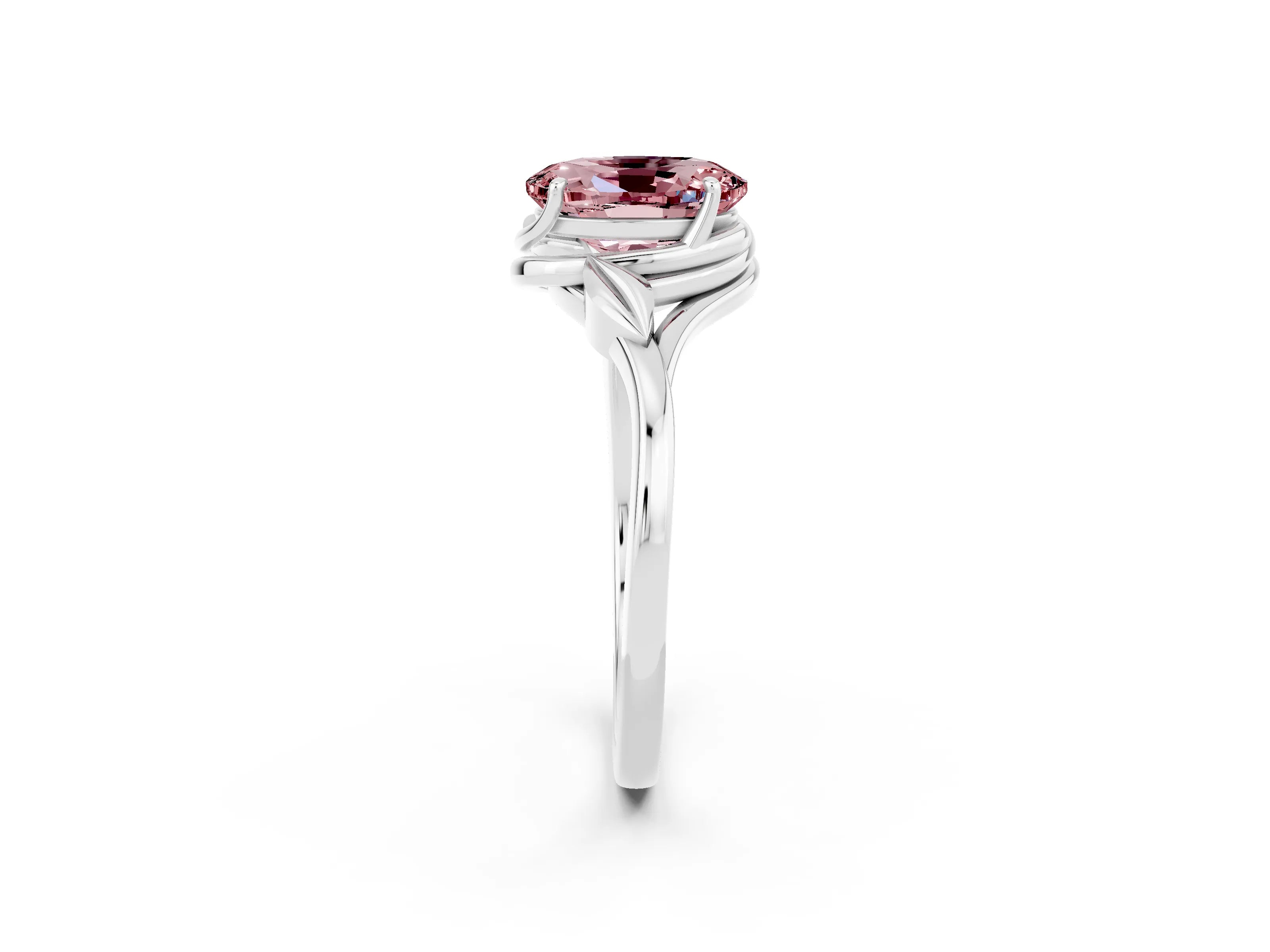 White gold Oval Cut Morganite Solitaire Ring with Twist Band and Four-Prong Setting_38