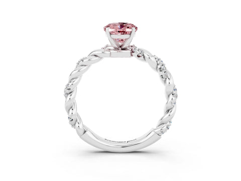 White gold Oval Cut Morganite Solitaire Ring with Twisted Band and Pavé Accents_3