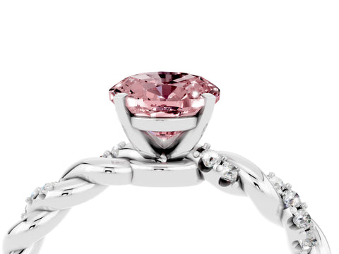 White gold Oval Cut Morganite Solitaire Ring with Twisted Band and Pavé Accents_4