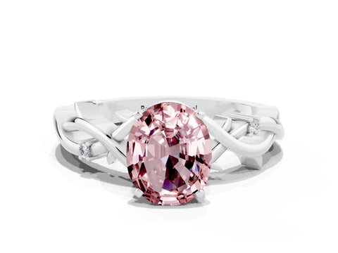 White gold Oval Cut Morganite Solitaire Ring with Twisted Band and Prong Setting_12