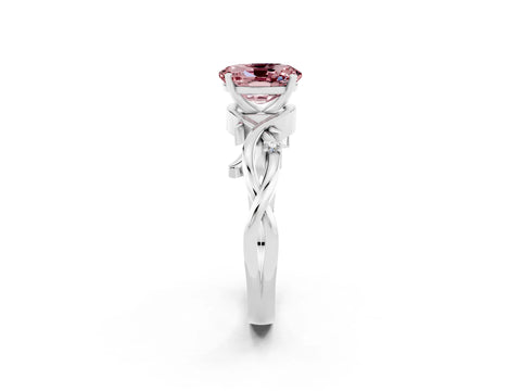 White gold Oval Cut Morganite Solitaire Ring with Twisted Band and Prong Setting_14