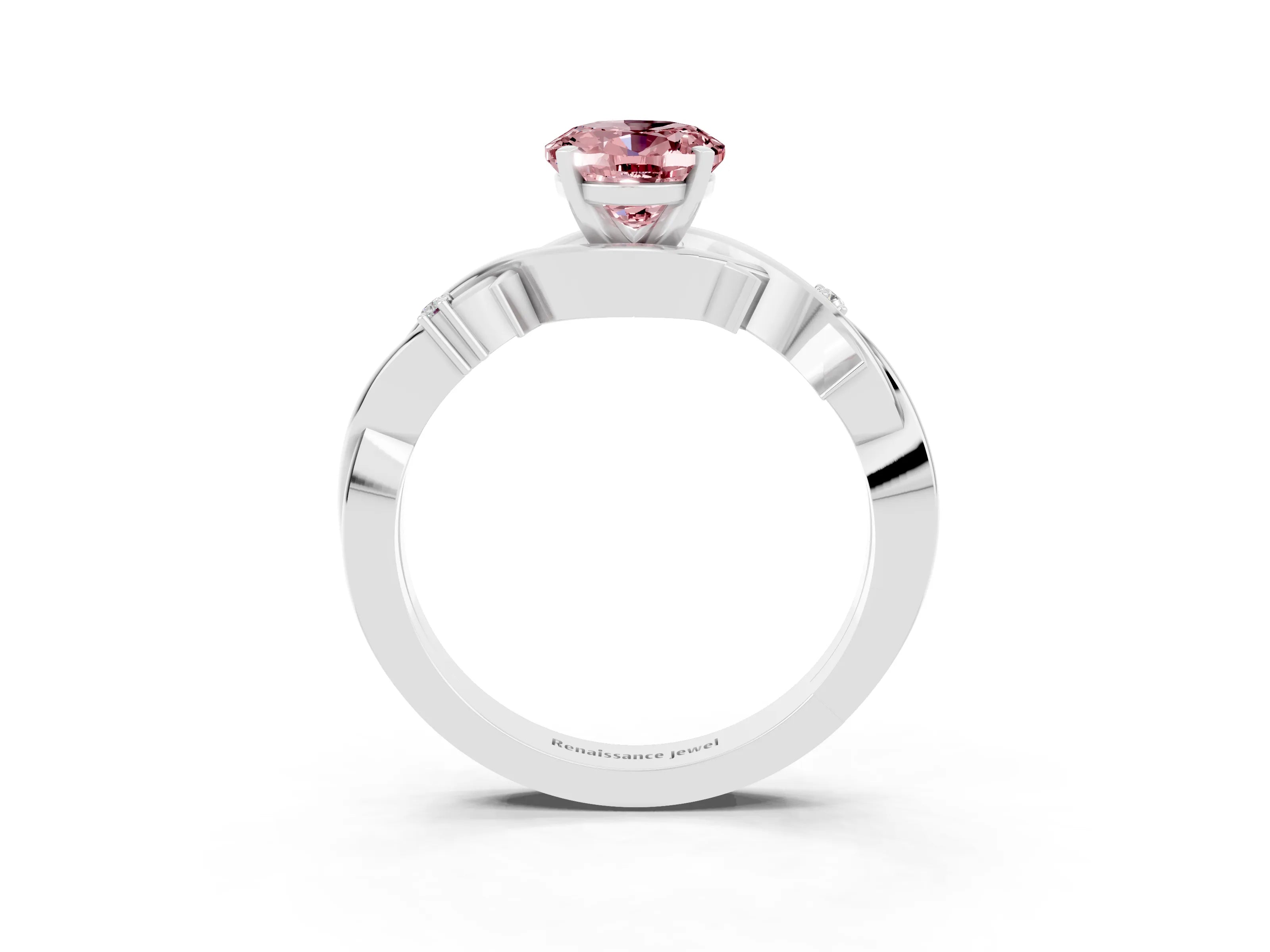 White gold Oval Cut Morganite Solitaire Ring with Twisted Band and Prong Setting_15