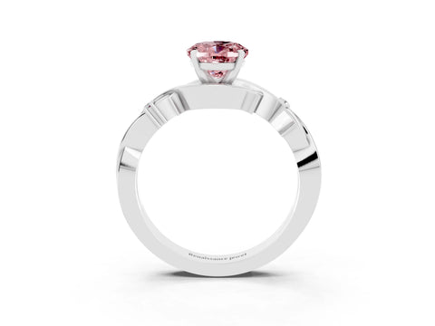 White gold Oval Cut Morganite Solitaire Ring with Twisted Band and Prong Setting_15