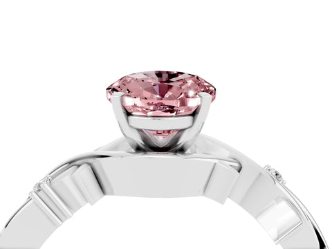 White gold Oval Cut Morganite Solitaire Ring with Twisted Band and Prong Setting_4