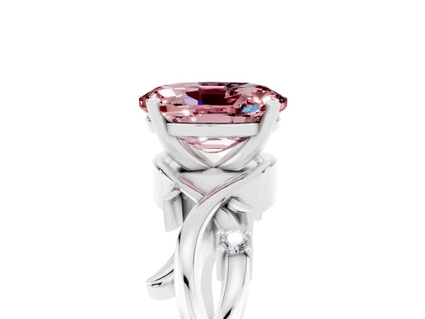 White gold Oval Cut Morganite Solitaire Ring with Twisted Band and Prong Setting_5