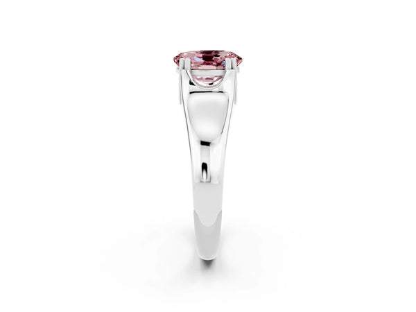 Platinum Oval Cut Morganite Solitaire Ring with Wide Band and Prong Setting
