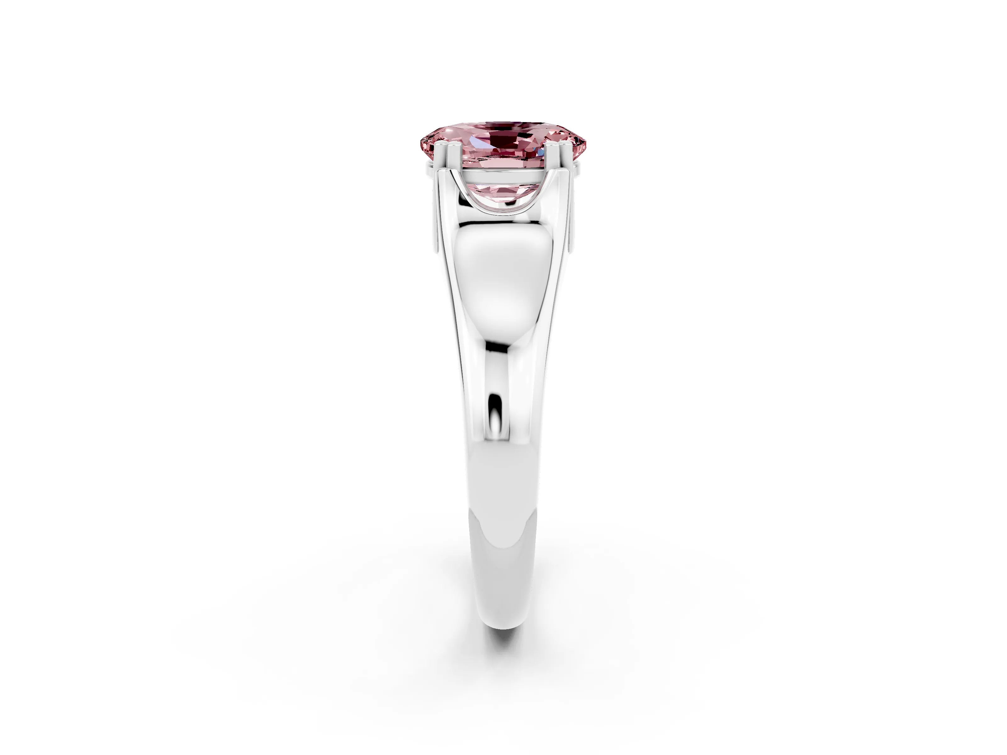 White gold Oval Cut Morganite Solitaire Ring with Wide Band and Prong Setting_2