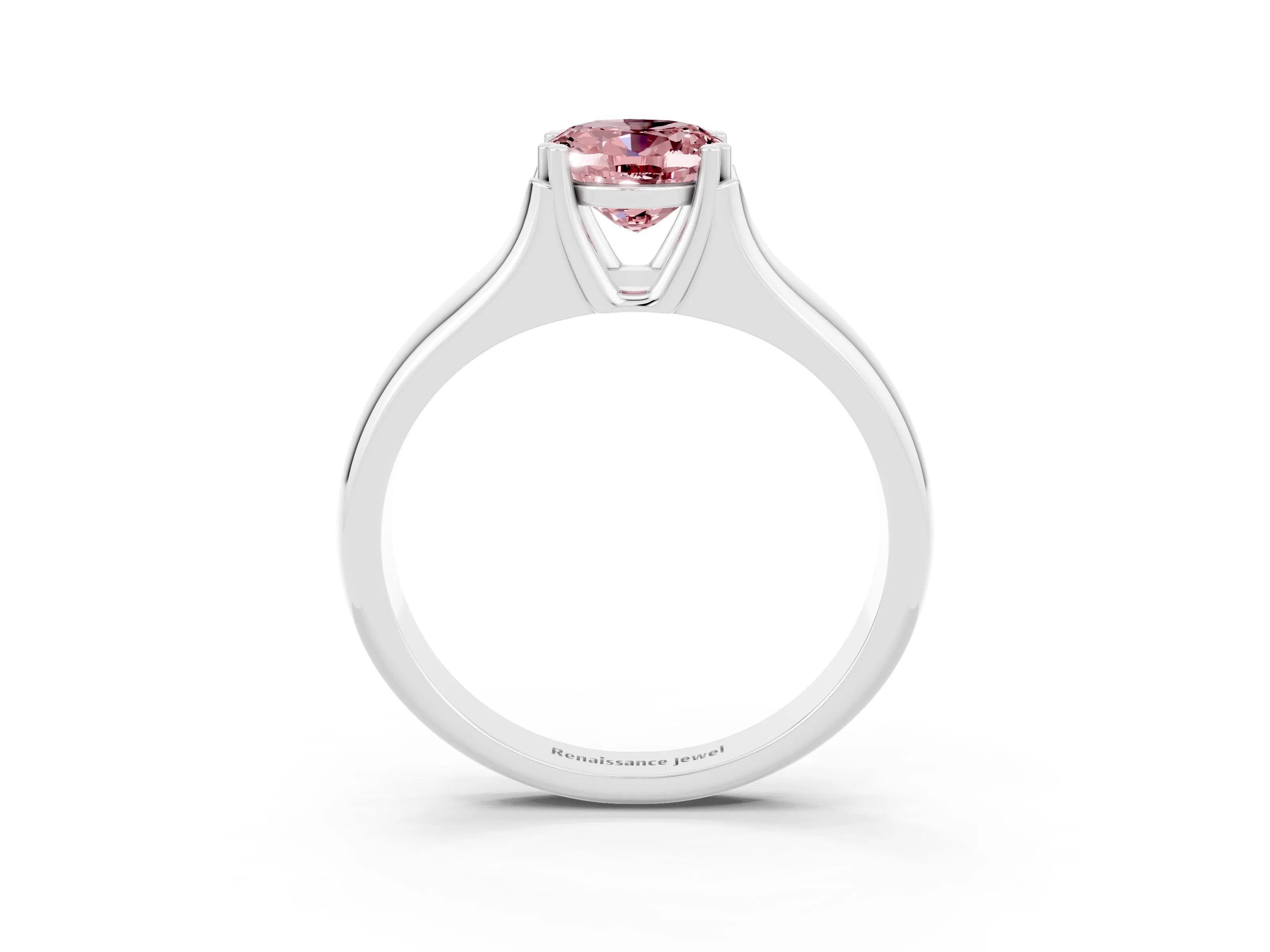 White gold Oval Cut Morganite Solitaire Ring with Wide Band and Prong Setting_3