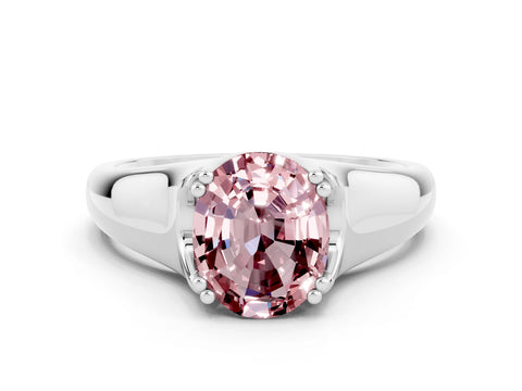 White gold Oval Cut Morganite Solitaire Ring with Wide Band and Prong Setting
