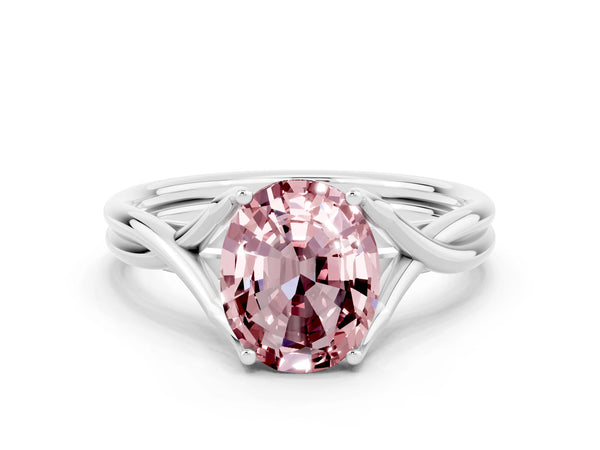 White gold Oval Cut Morganite Solitaire Twist Band Prong Setting Ring