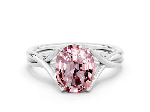 White gold Oval Cut Morganite Solitaire Twist Band Prong Setting Ring_36
