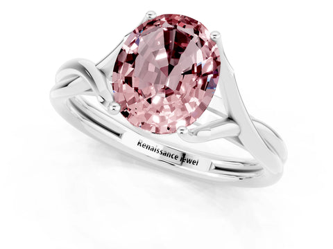 White gold Oval Cut Morganite Solitaire Twist Band Prong Setting Ring_37