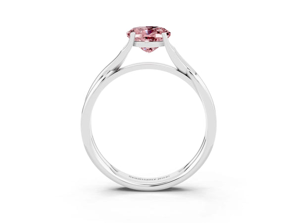 White gold Oval Cut Morganite Solitaire Twist Band Prong Setting Ring