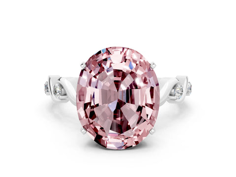 White gold Oval Cut Morganite Solitaire Twisted Band with Round  Accents and Prong Setting_12