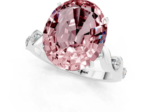 White gold Oval Cut Morganite Solitaire Twisted Band with Round  Accents and Prong Setting_13
