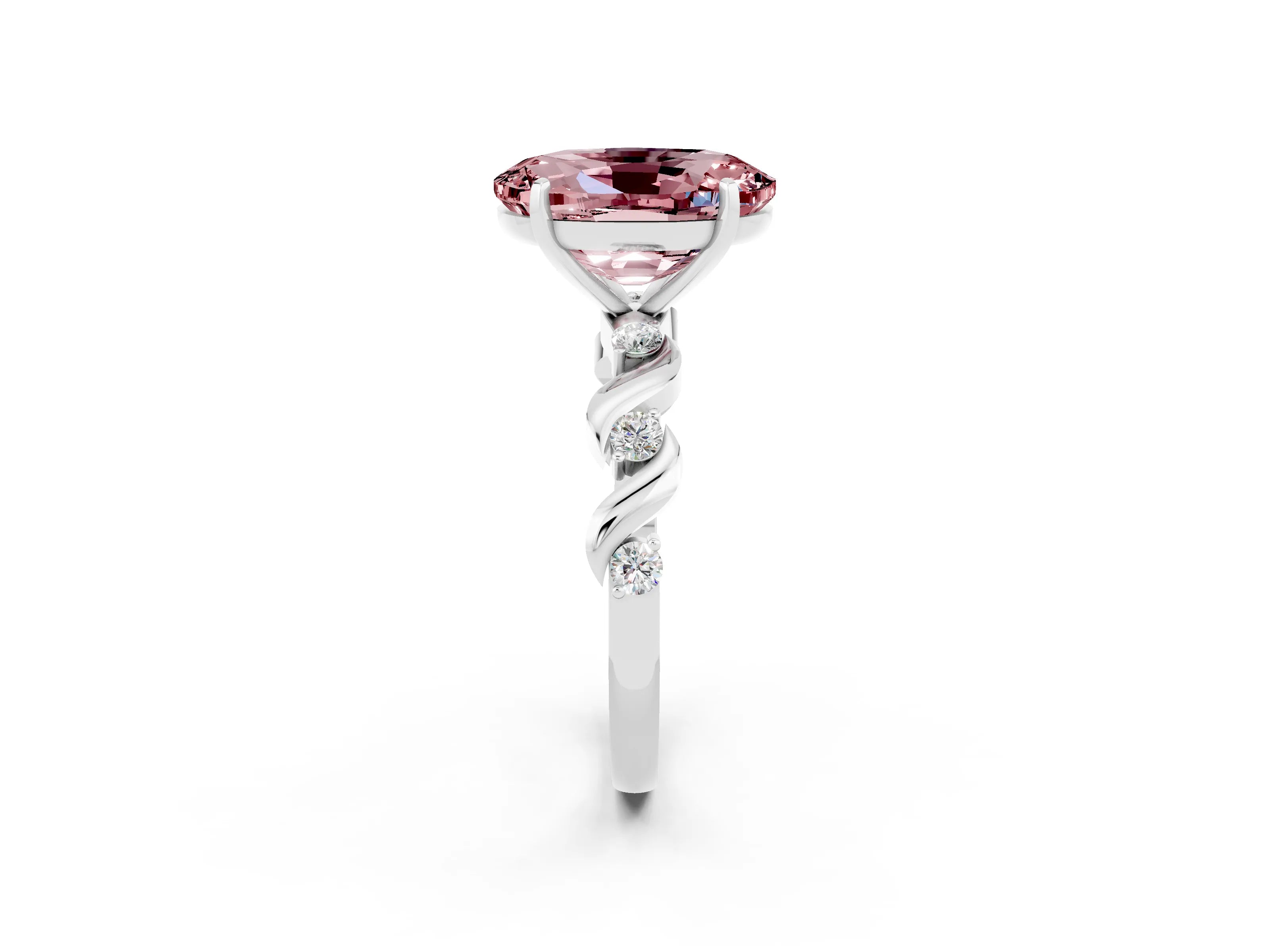 White gold Oval Cut Morganite Solitaire Twisted Band with Round  Accents and Prong Setting_14