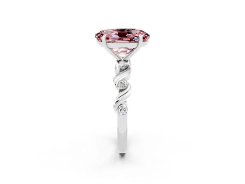White gold Oval Cut Morganite Solitaire Twisted Band with Round  Accents and Prong Setting_14