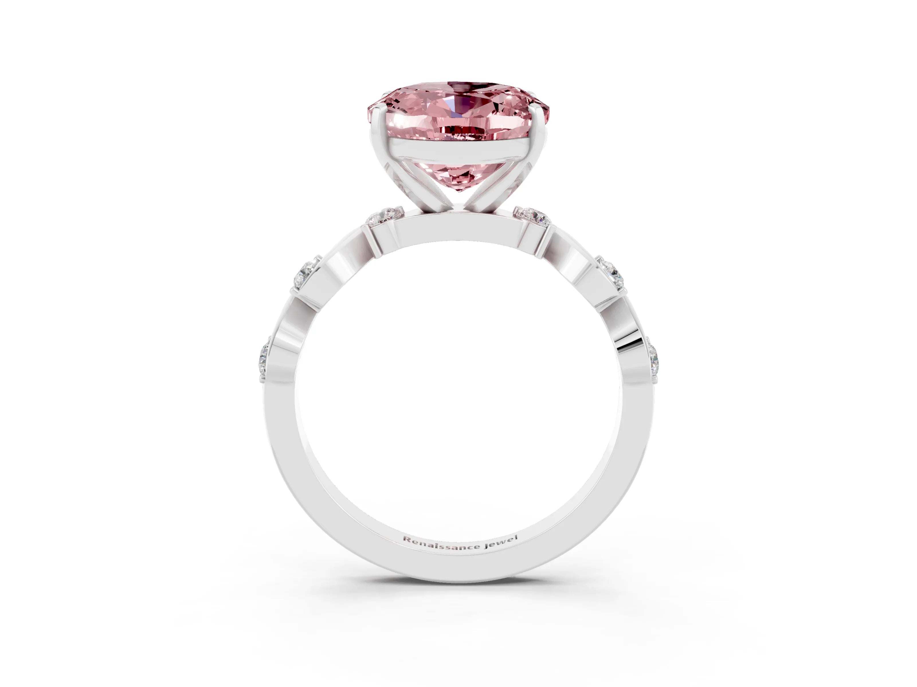 White gold Oval Cut Morganite Solitaire Twisted Band with Round  Accents and Prong Setting_15