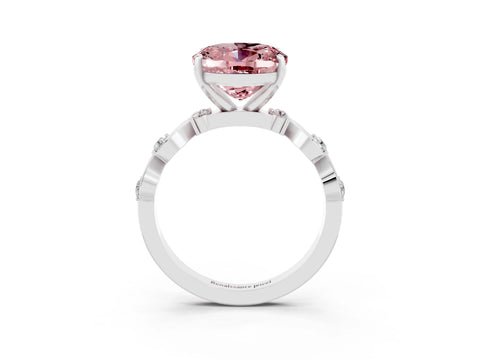 White gold Oval Cut Morganite Solitaire Twisted Band with Round  Accents and Prong Setting_15