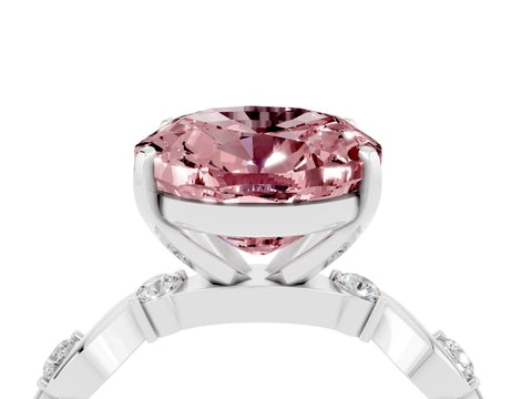 White gold Oval Cut Morganite Solitaire Twisted Band with Round  Accents and Prong Setting_16