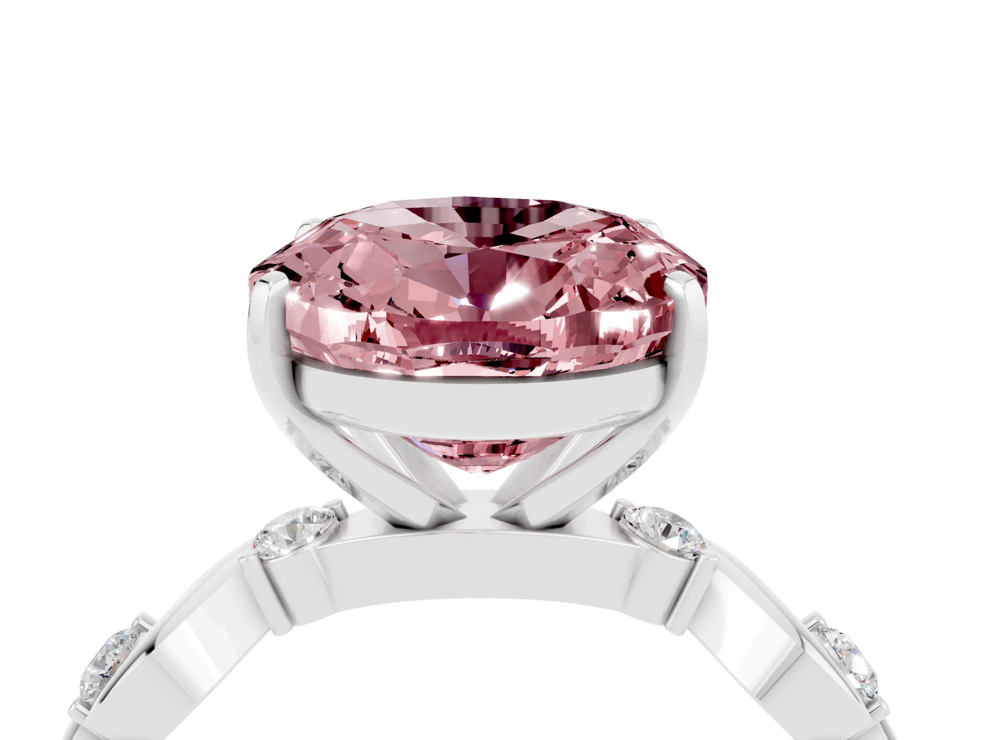 White gold Oval Cut Morganite Solitaire Twisted Band with Round  Accents and Prong Setting_16