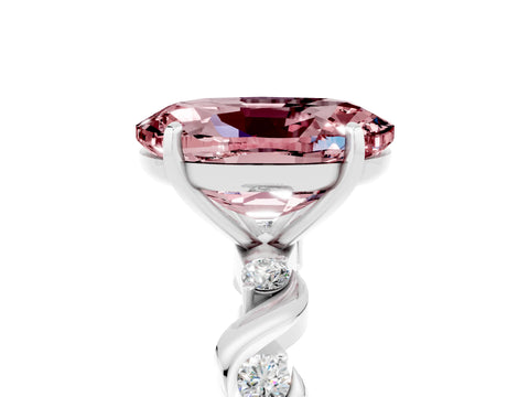 White gold Oval Cut Morganite Solitaire Twisted Band with Round  Accents and Prong Setting_17