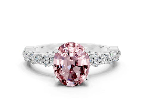White gold Oval Cut Morganite Solitaire with Side Stones, Pave Band, Four-Prong Setting_36