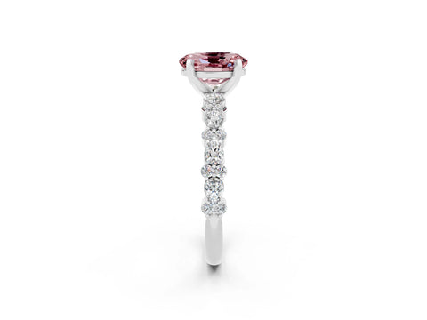 White gold Oval Cut Morganite Solitaire with Side Stones, Pave Band, Four-Prong Setting_38