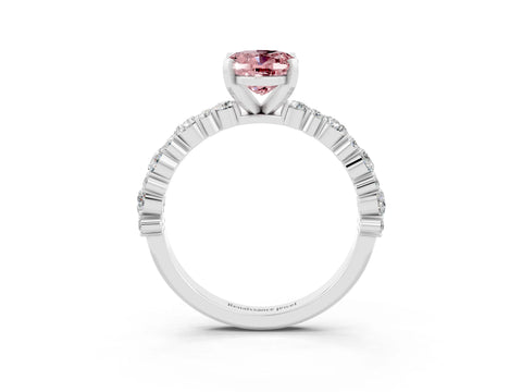 White gold Oval Cut Morganite Solitaire with Side Stones, Pave Band, Four-Prong Setting_39