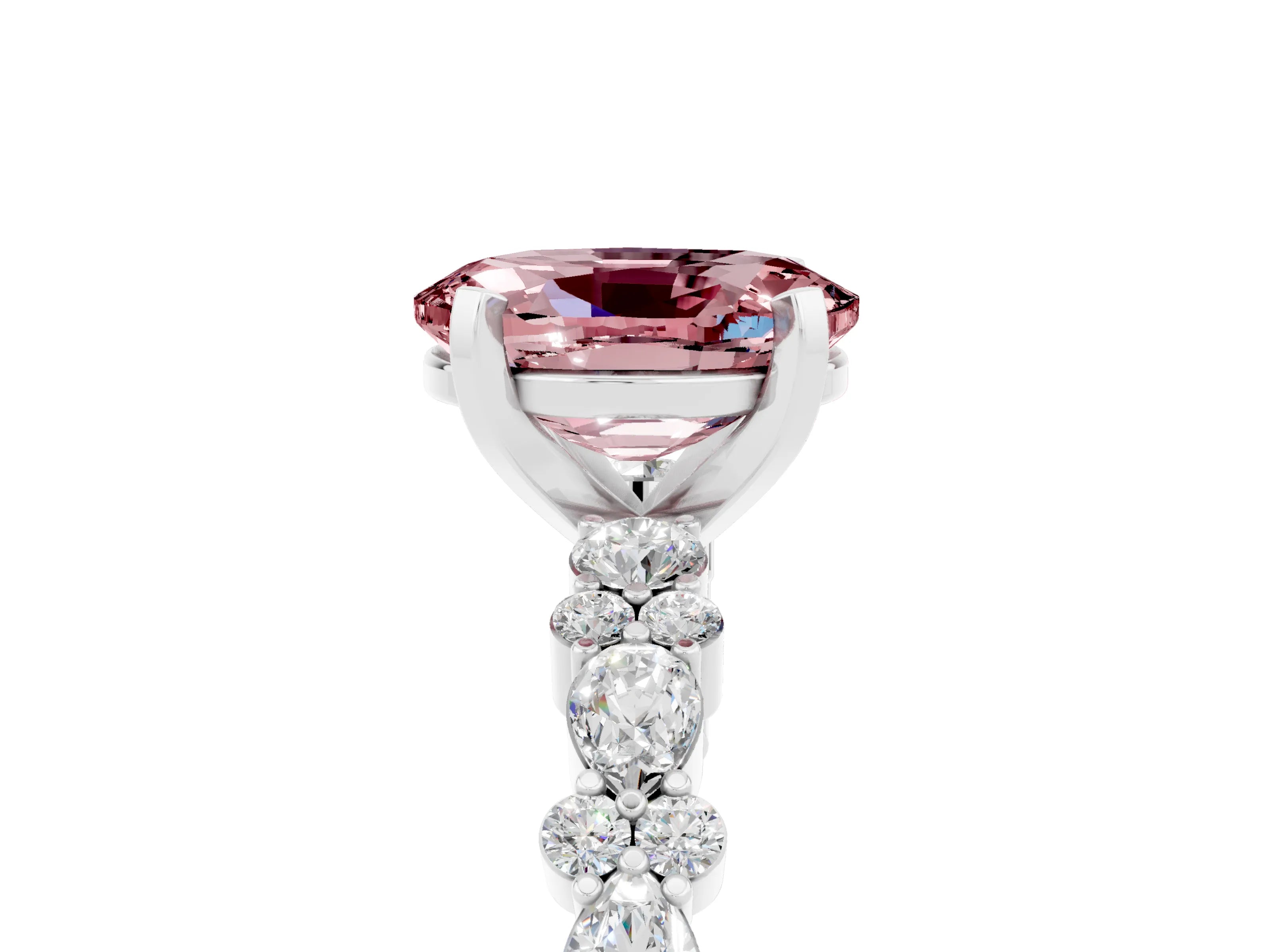 White gold Oval Cut Morganite Solitaire with Side Stones, Pave Band, Four-Prong Setting_41