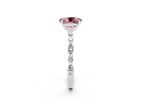 White gold Oval Cut Morganite Solitaire with Side Stones on a Pavé Band and Four-Prong Setting_2