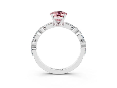 White gold Oval Cut Morganite Solitaire with Side Stones on a Pavé Band and Four-Prong Setting_3