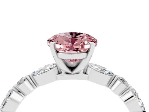 White gold Oval Cut Morganite Solitaire with Side Stones on a Pavé Band and Four-Prong Setting_4