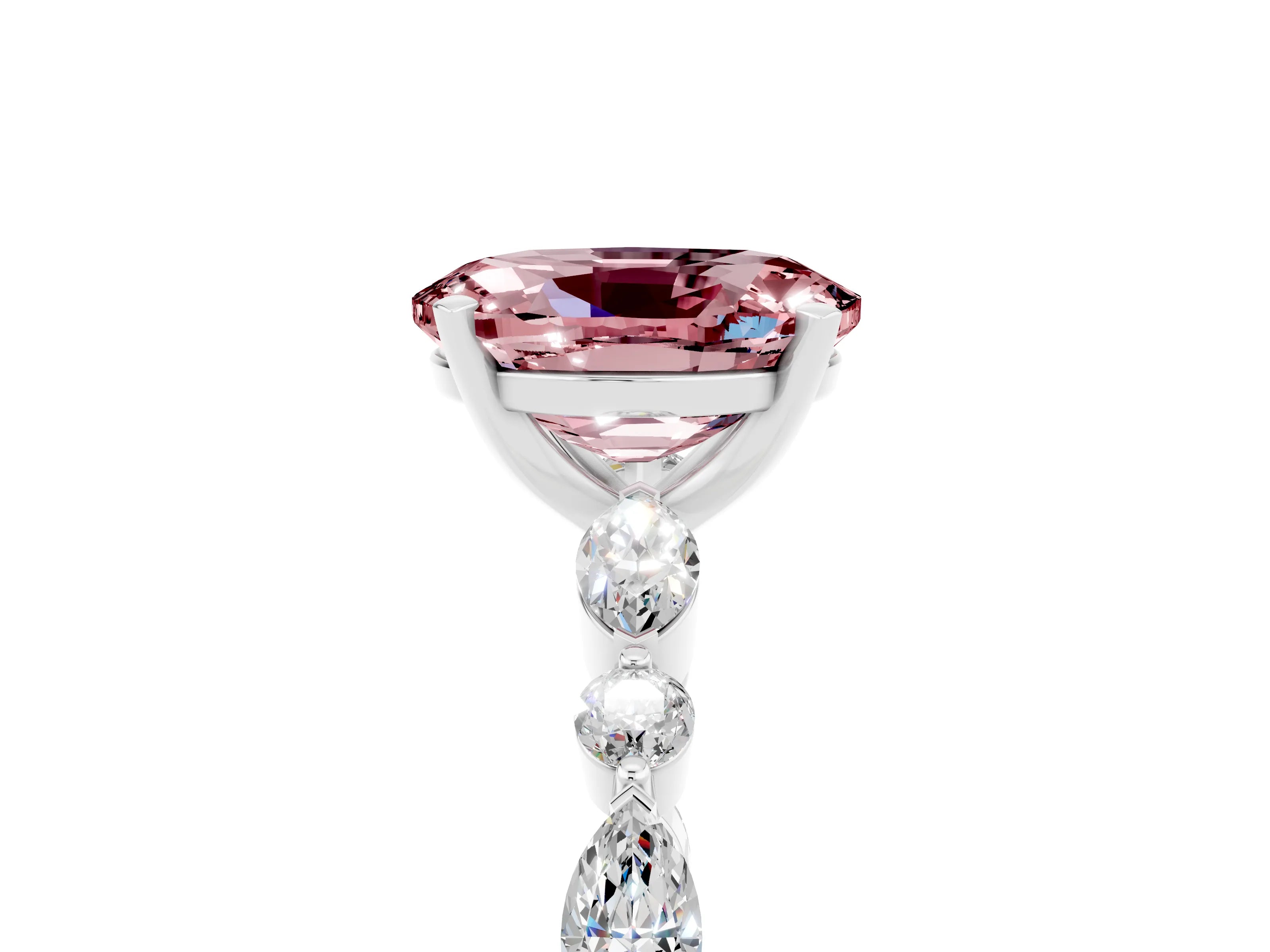 White gold Oval Cut Morganite Solitaire with Side Stones on a Pavé Band and Four-Prong Setting_5