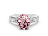 White gold Oval Cut Morganite Split Shank Engagement Ring with Pavé Band